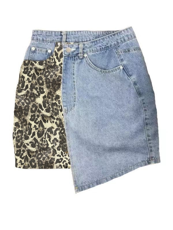Leopard & Denim Crossover Skirt