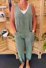 Load image into Gallery viewer, Olive Denim Overalls
