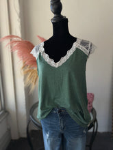 Load image into Gallery viewer, Green &amp; Lace Top
