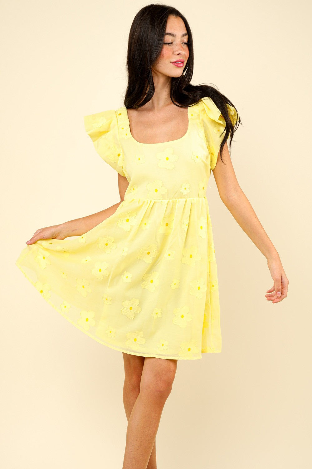 Yellow Embroidered Daisy Dress