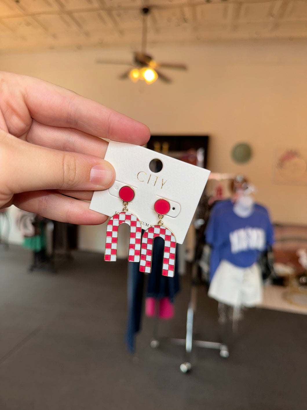 Red Checkered Earrings