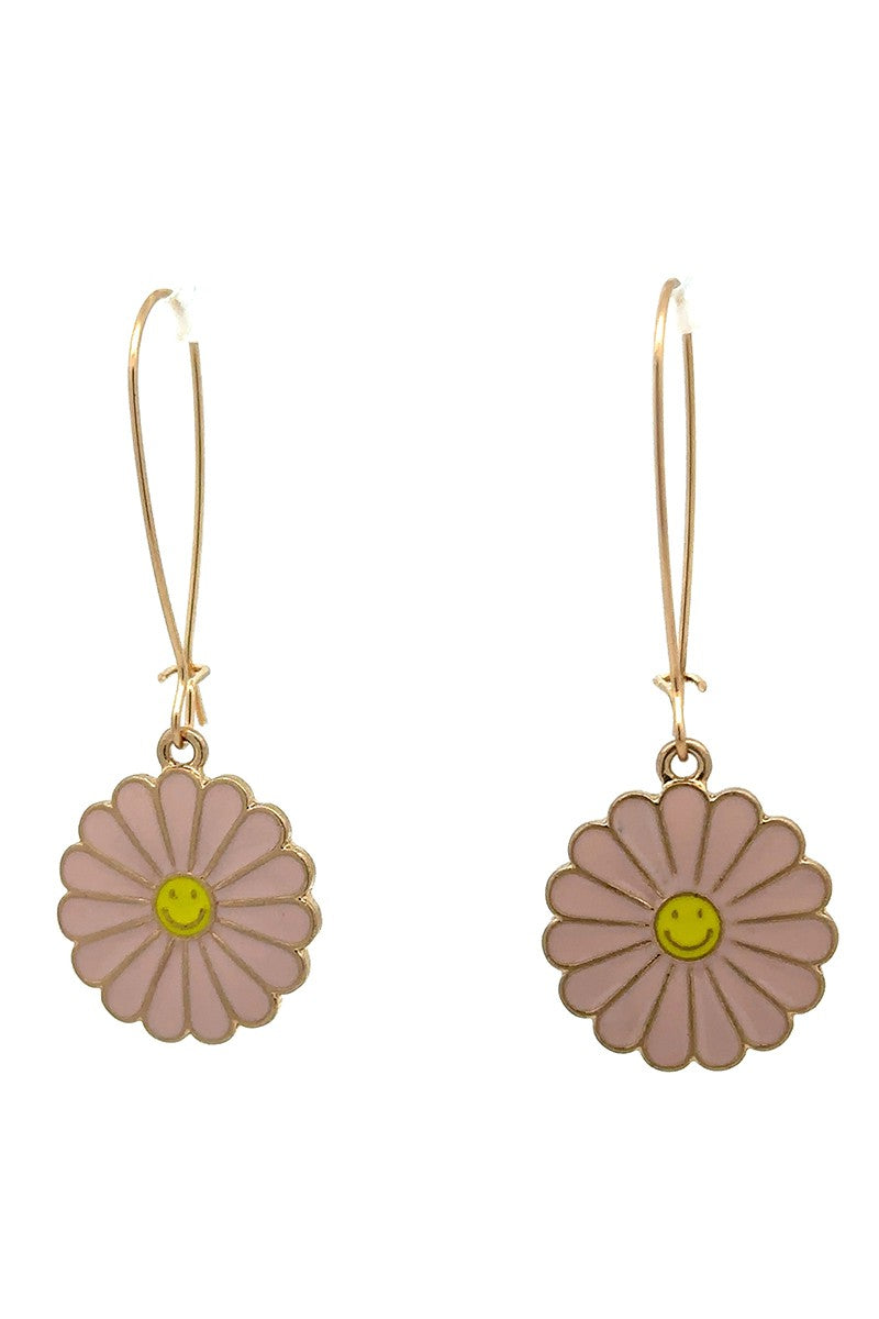 Pink Flower Smiley Earrings